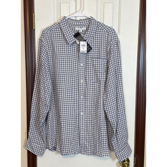And Now This Other - And Now This Mens Blue Mini Check Button Down Long Sleeve Shirt XL
